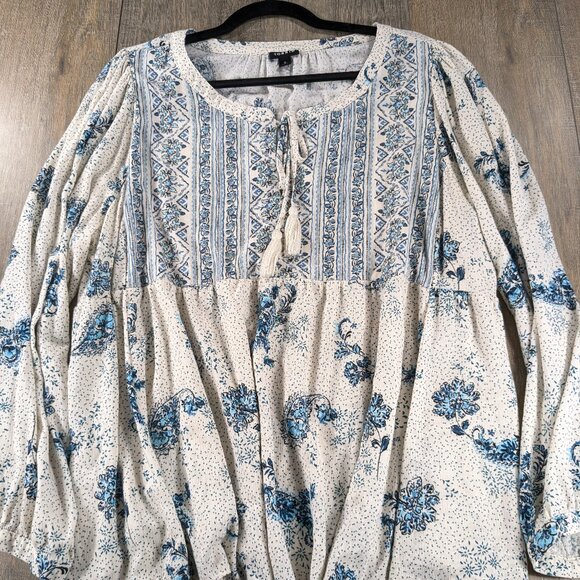 Torrid Top Womens 2X Multicolor Print Peasant Long Sleeve Tassel Tie BOHO Flowy - Picture 1 of 10